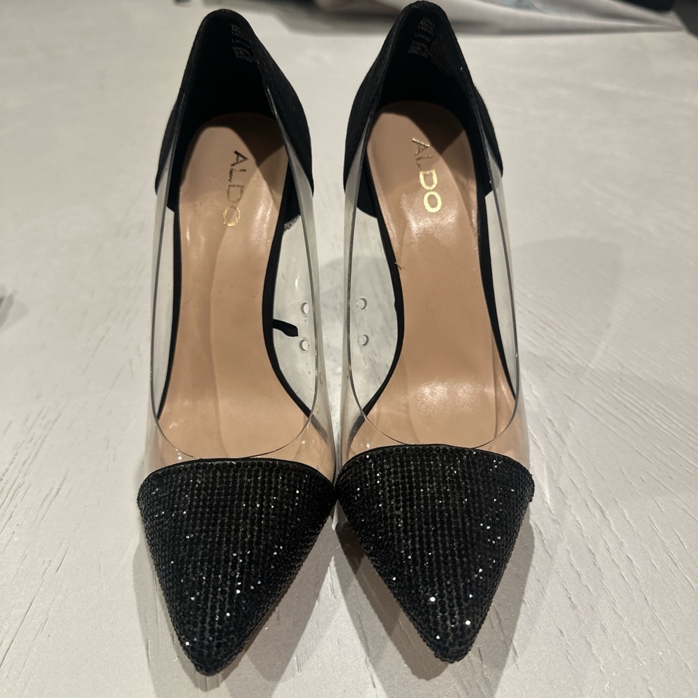 Aldo Black and Clear Sparkle Heels